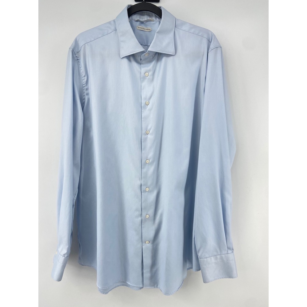 Suitsupply Dress Shirt Mens 46/18 Blue Egyptian Cotton Traveller Slim Fit Luxe